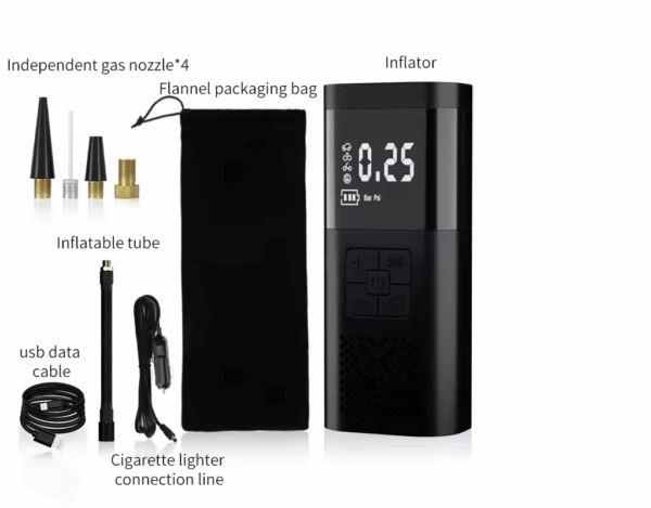 Pompa Aer Inteligenta Multifunctionala cu Power Bank, 5 Accesorii Auto/Moto/Sport, 4000mAh (SY0001.4) - imagine 5