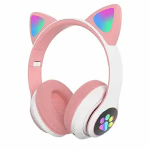 Căști Roz Copii cu Urechi Pisică, Bluetooth, LED – Super Drăguțe!