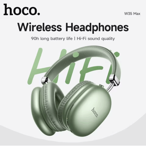 Căști Wireless HOCO W35MAX Green – Autonomie 90h, Sunet Hi-Fi și Confort Premium