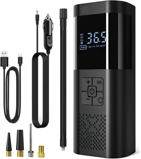 Pompa Aer Inteligenta Multifunctionala cu Power Bank, 5 Accesorii Auto/Moto/Sport, 4000mAh (SY0001.4)