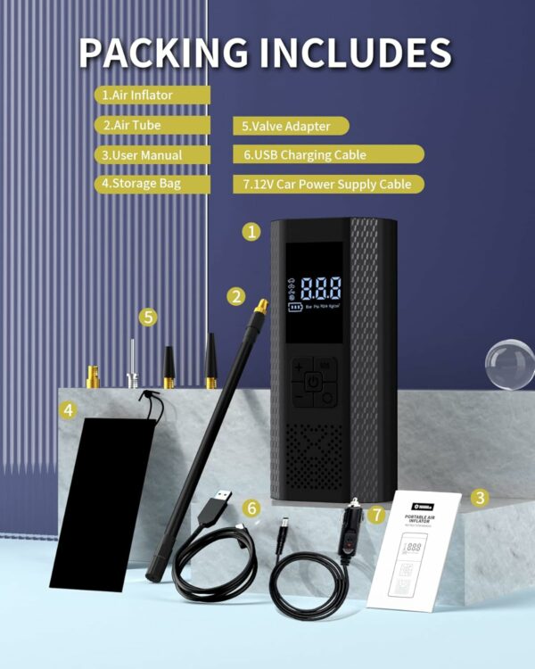 Mini Compresor Auto – Digital, LED, 150 PSI 10bar, 4000mAh - imagine 2