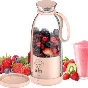 Blender Portabil 350ml – 4 Lame 3D, Reîncărcabil USB, Compact și Silențios, Roz Limonade
