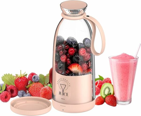Blender Portabil 350ml – 4 Lame 3D, Reîncărcabil USB, Compact și Silențios, Roz Limonade