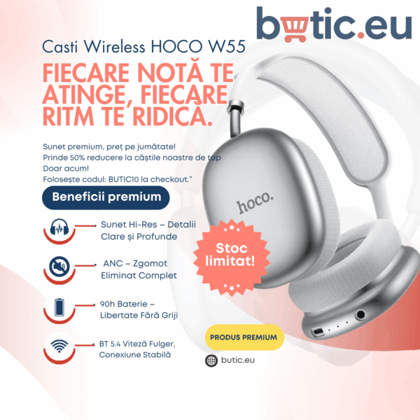 🎧 HOCO W55 – Căști Bluetooth Premium cu ANC & 90h Autonomie! - imagine 4