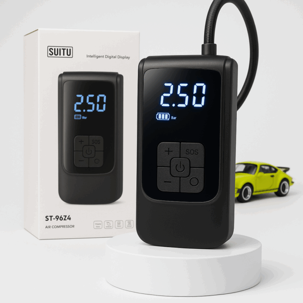 Compresor de aer portabil digital, cu baterie de 6000mAh, pentru umflarea anvelopelor auto, moto, biciclete și echipamente sportive - imagine 2