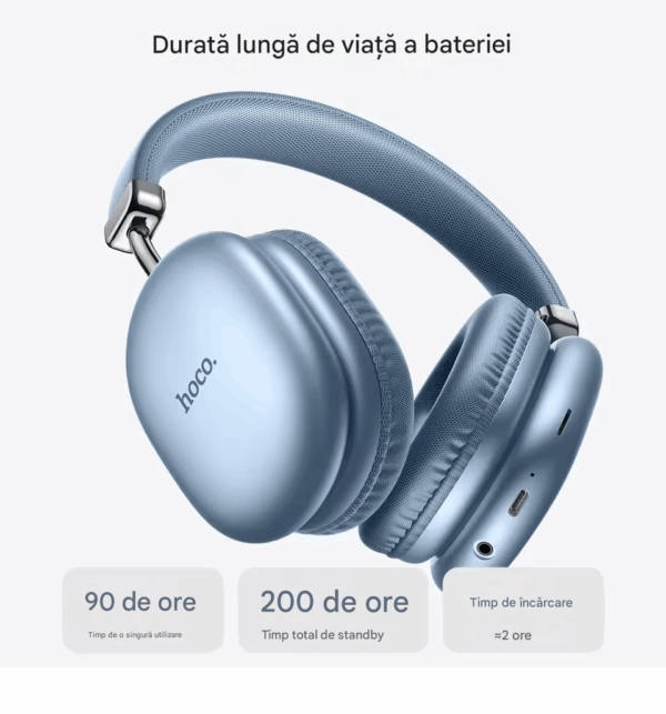 🎧 Căști Wireless HOCO W35MAX Blue – Sunet Hi-Fi, Autonomie 90h & Design Premium - imagine 7