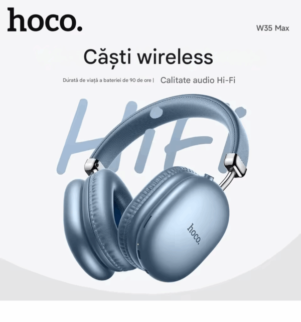 🎧 Căști Wireless HOCO W35MAX Blue – Sunet Hi-Fi, Autonomie 90h & Design Premium - imagine 4