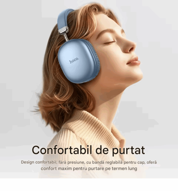 🎧 Căști Wireless HOCO W35MAX Blue – Sunet Hi-Fi, Autonomie 90h & Design Premium - imagine 12