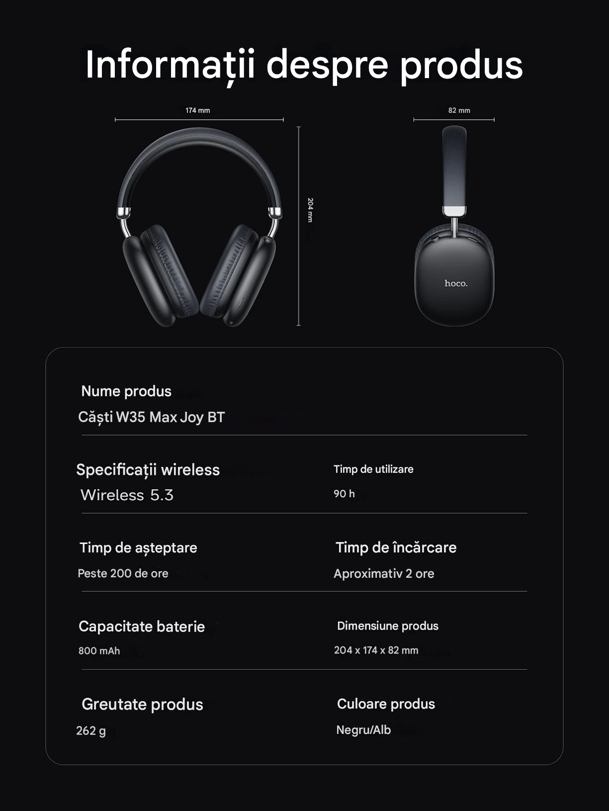 hoco w35max casti 4321412321over ear bluetooth 5 3 baterie 200h standby9383329382938