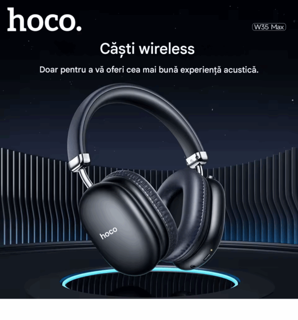 Căști Wireless Bluetooth HOCO W35 Max 🎧 – Sunet Puternic & Design Premium - Black / Negru - imagine 9
