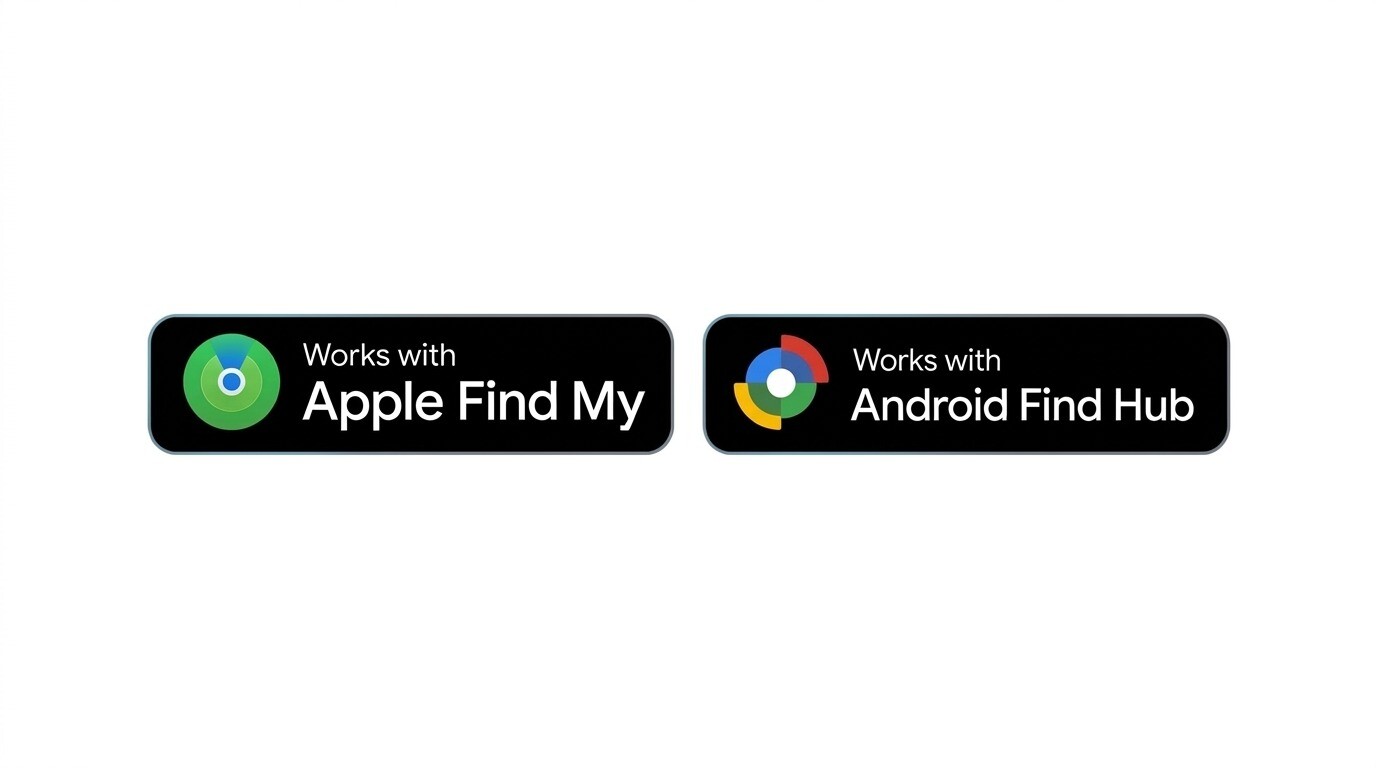 Works with Apple Find My și Android Find Hub